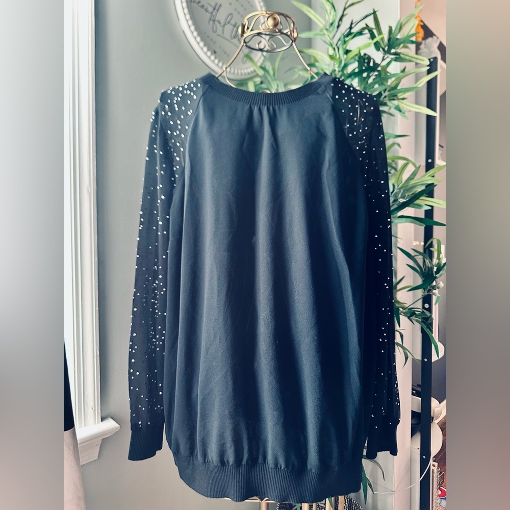 Lane Bryant Black Sweater with Studded Sleeves